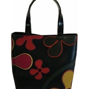 NWT - Floral handbag with black patent leather han